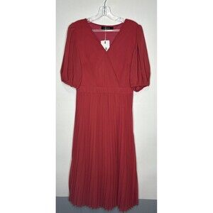 Merokeety Salmon Short Puff Sleeve Pleated Bottom Dress Size Medium NWT